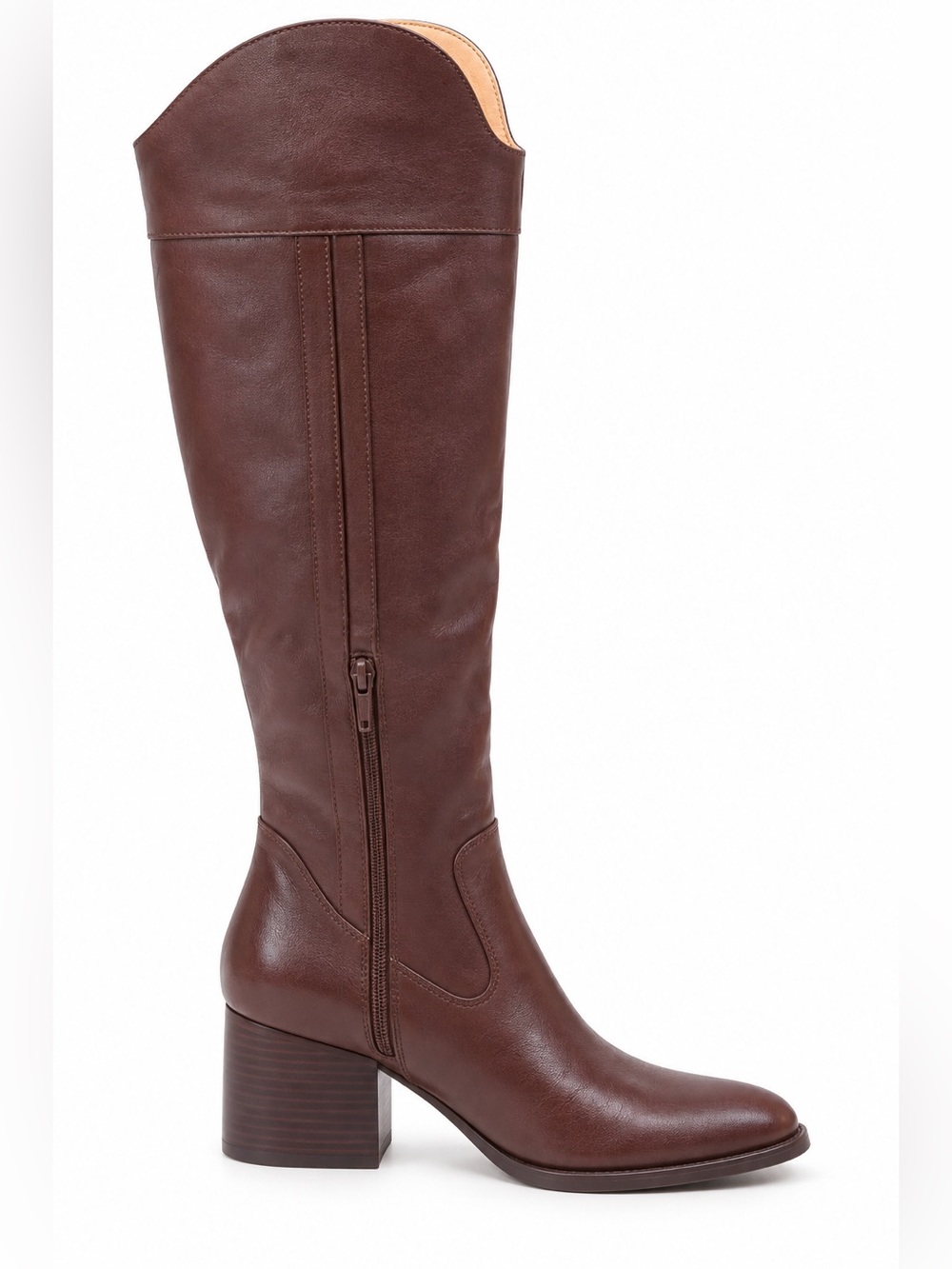 NWOB Korks Scarlet Western Boots Size 7 M Brown Leather Stacked Block Heels